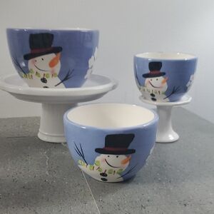 Blue Harbor Snowman Ceramic Bowl Set